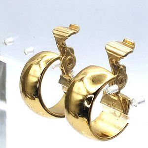 Vintage MONET Hoop Earrings Gold Tone Bold Shiny Wide Huggie Clip On Earrings
